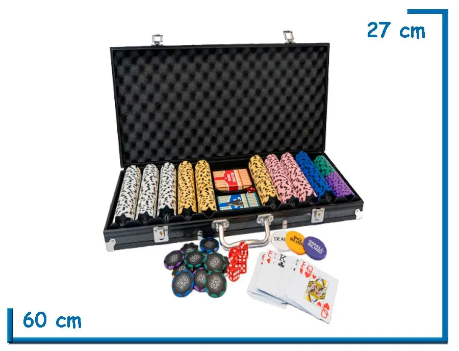 VALIJA BLACK FICHERO POKER 500 FICHAS NAIPES Y DADOS