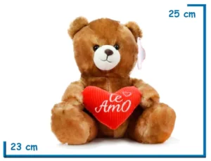 PELUCHE OSO MARRON SENTADO CON CORAZON TE AMO 25CM