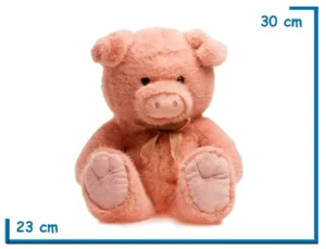 PELUCHE CERDITO SUAVE SENTADO CON MOÑO RUSTICO 30CM
