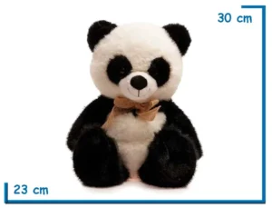 PELUCHE PANDA SUAVE SENTADO CON MOÑO RUSTICO 30CM