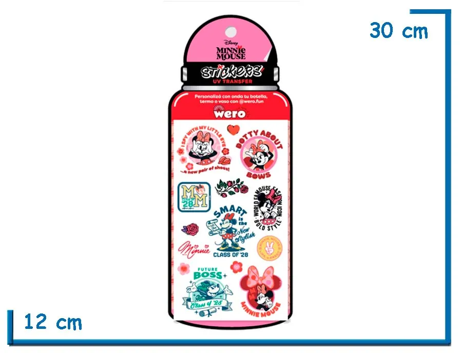 MINNIE MOUSE STICKERS UV TRANSFER RESISTENTES AL AGUA 2 PLANCHAS