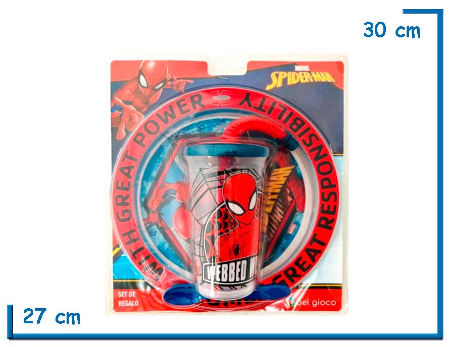 SPIDER-MAN SET DE REGALO VASO SPORT PLATO Y CUCHARA