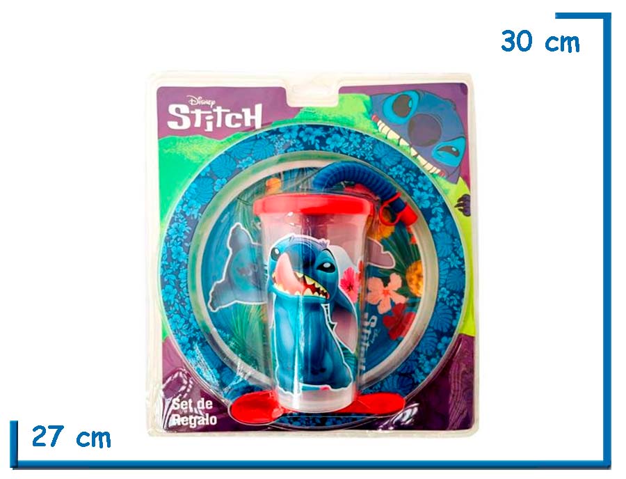 STITCH SET DE REGALO VASO SPORT PLATO Y CUCHARA