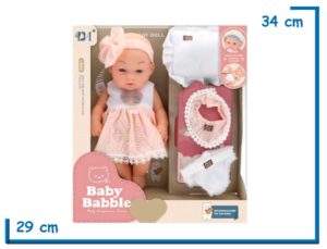 BABY BABBLE BEBOTE VESTIDO ROSA Y BLANCO CON ACCESORIOS