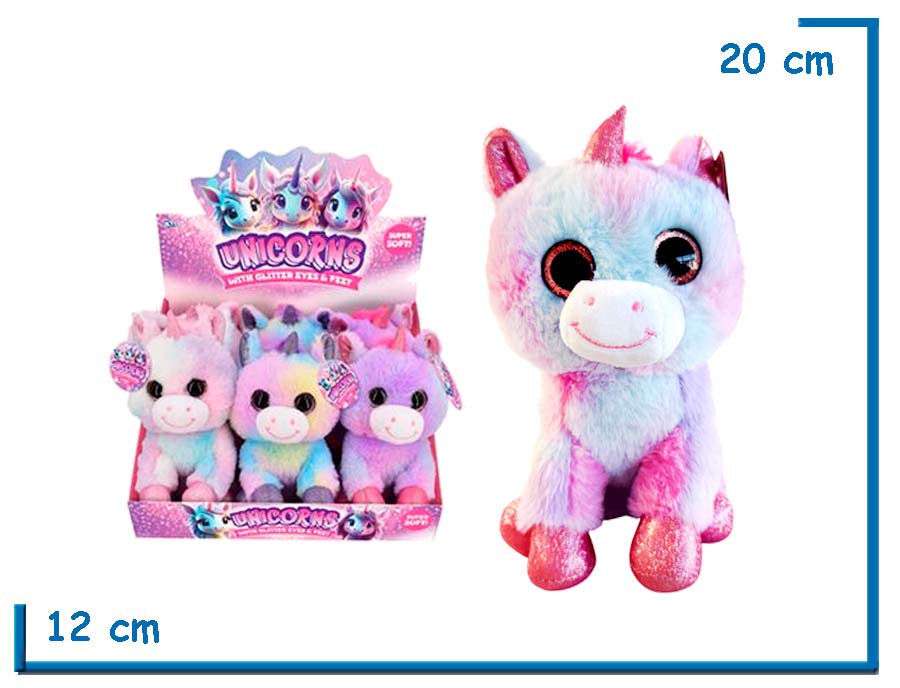 PELUCHE UNICORNIOS CUERNO FUCSIA 20CM