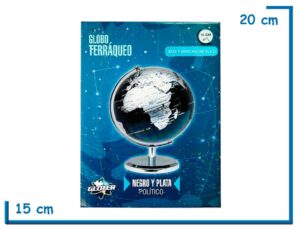 GLOTER GLOBO TERRAQUEO NEGRO Y PLATA BASE METALICA 14CM