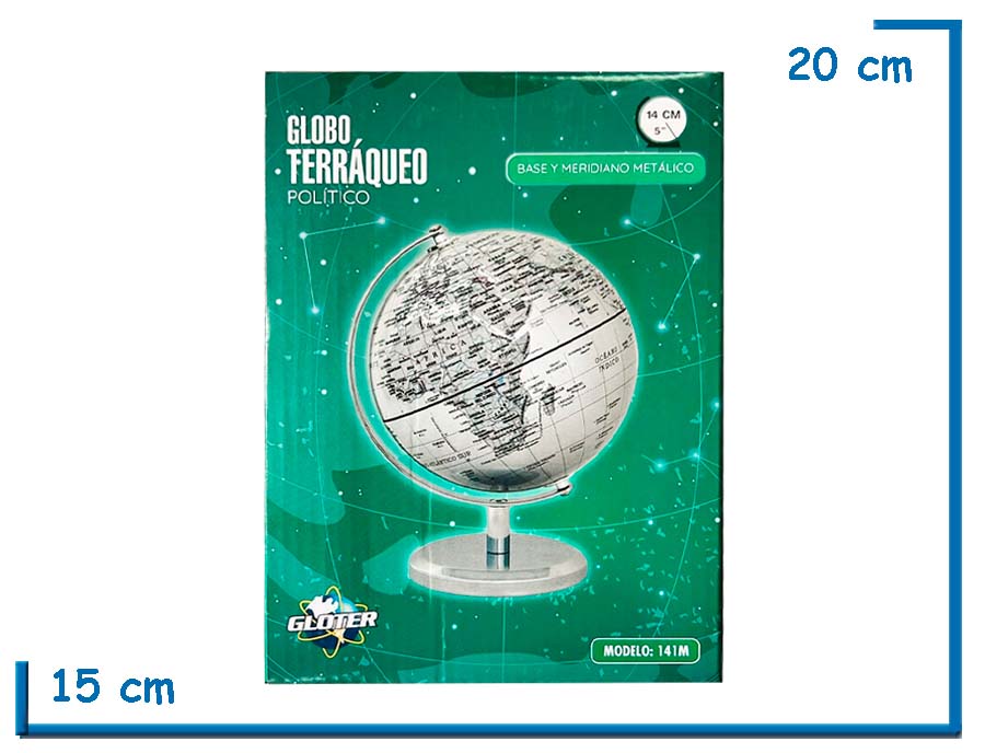 GLOTER GLOBO TERRAQUEO PLATEADO BASE METALICA 14CM