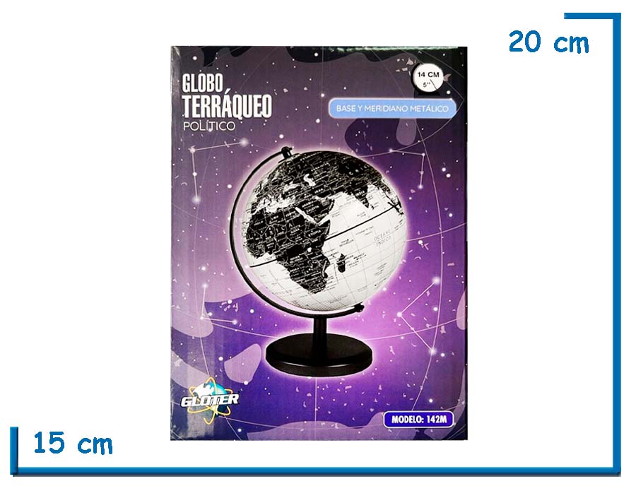 GLOTER GLOBO TERRAQUEO BLANCO Y NEGRO BASE METALICA 14CM