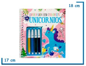 LIBRO DIVERSION EN COLORES CON UNICORNIOS CON MARCADORES