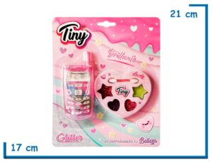 TINY SET DE MAQUILLAJE GLITTER CELULAR Y CORAZON EN BLISTER