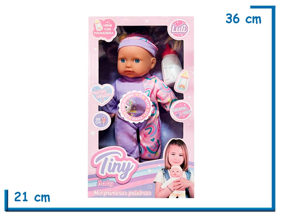 TINY BABY MIS PRIMERAS PALABRAS LILA CON  MAMADERA Y SONIDO