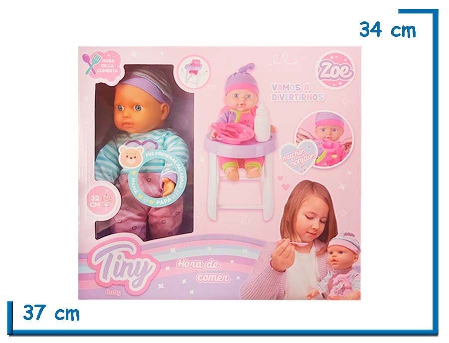 TINY BABY HORA DE COMER BEBE ROPA CELESTE Y LILA CON SONIDO