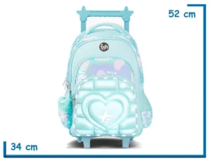 MOCHILA CARRO 18" SUPER HEART CELESTE CON LUZ LED