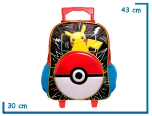 MOCHILA CARRO 16″ POKEMON PIKACHU POKEBOLA METALIZADA