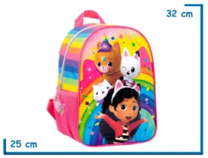 MOCHILA ESPALDA 12" GABBYS DOLLHOUSE ROSA ARCOIRIS Y AMIGOS