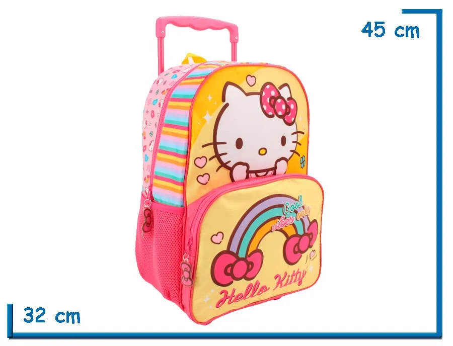 MOCHILA CARRO 16″ HELLO KITTY AMARILLA GOOD VIBES ONLY