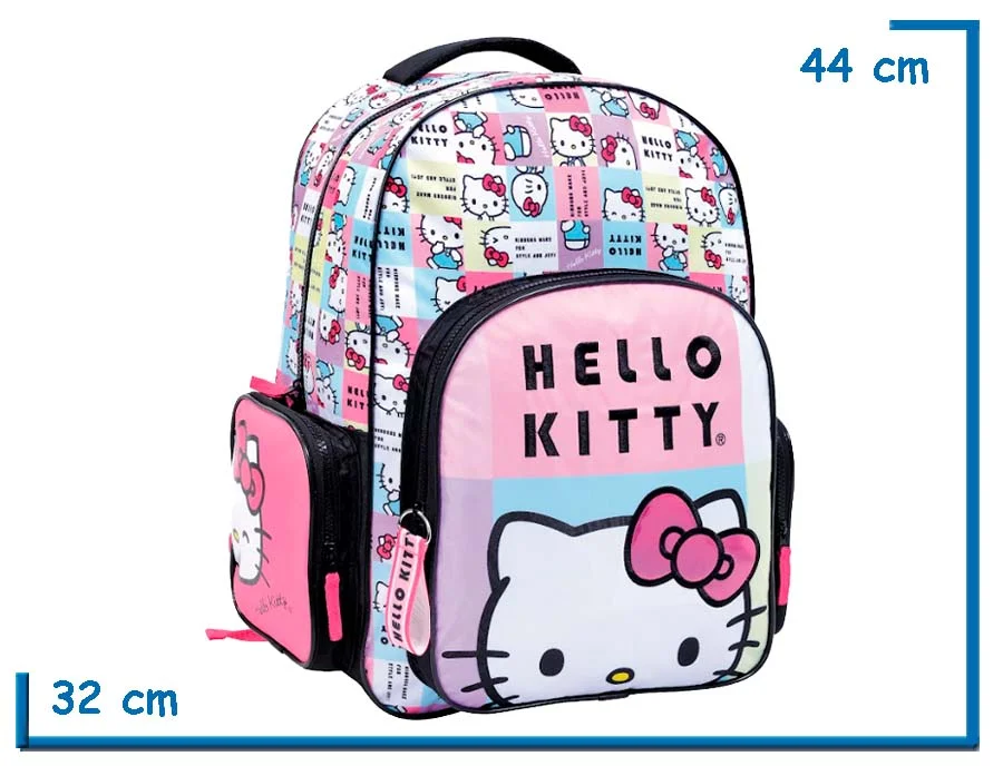 MOCHILA ESPALDA 17″ HELLO KITTY NEGRA CUADRILLE