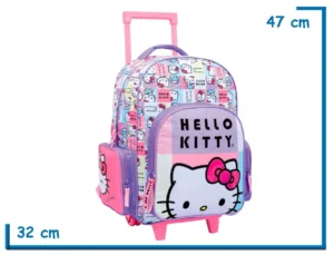 MOCHILA CARRO 17" HELLO KITTY LILA CUADRILLE
