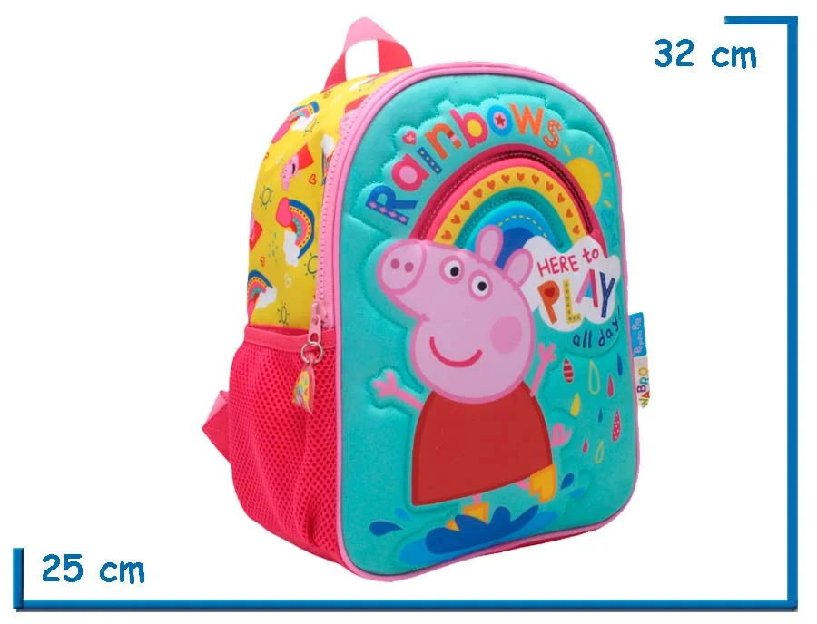 MOCHILA ESPALDA 12″ PEPPA PIG CELESTE HERE TO PLAY ALL DAY