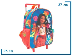 MOCHILA CARRO 12" MOANA ROJA FLORES Y HOJAS