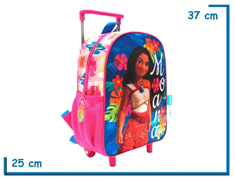 MOCHILA CARRO 12″ MOANA ROSA FLORES Y HOJAS