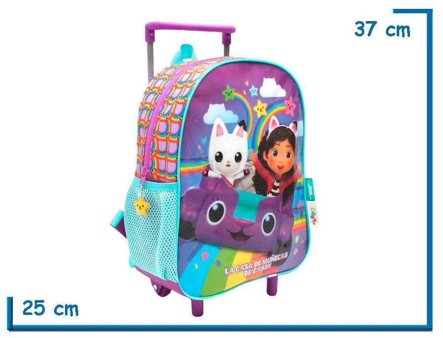 MOCHILA CARRO 12″ GABBYS DOLLHOUSE VIOLETA AUTO Y ARCOIRIS