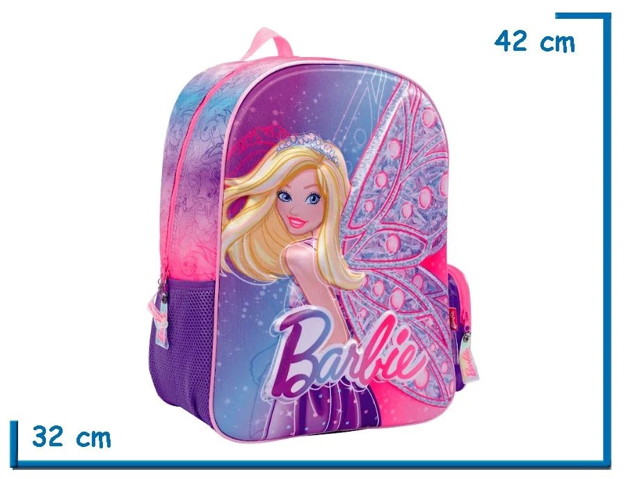 MOCHILA ESPALDA 16″ BARBIE VIOLETA HADA RELIEVE