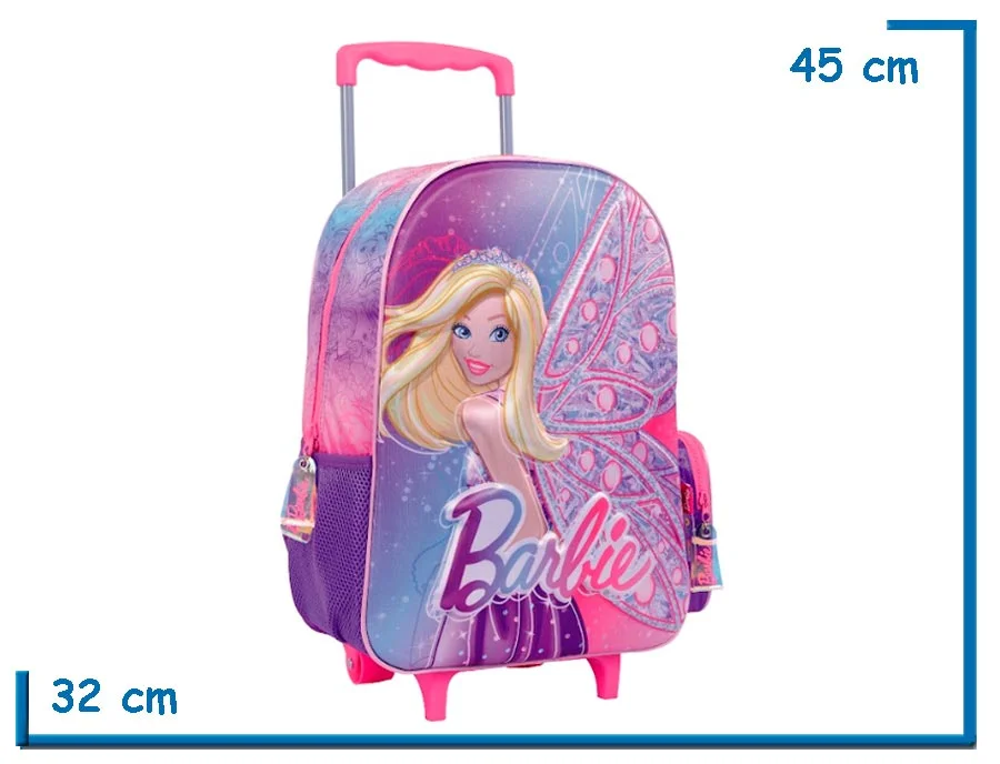 MOCHILA CARRO 16″ BARBIE VIOLETA HADA RELIEVE