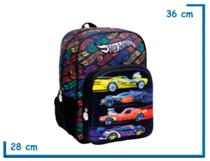 MOCHILA ESPALDA 14" HOT WHEELS NEGRA 4 AUTOS RELIEVE