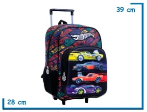 MOCHILA CARRO 14" HOT WHEELS NEGRA 4 AUTOS RELIEVE