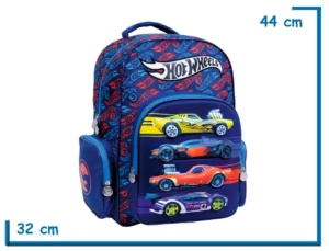 MOCHILA ESPALDA 18" HOT WHEELS AZUL 4 AUTOS RELIEVE