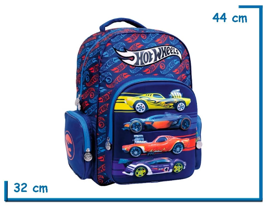 MOCHILA ESPALDA 18″ HOT WHEELS AZUL 4 AUTOS RELIEVE