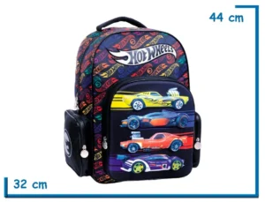 MOCHILA ESPALDA 18" HOT WHEELS NEGRA 4 AUTOS RELIEVE