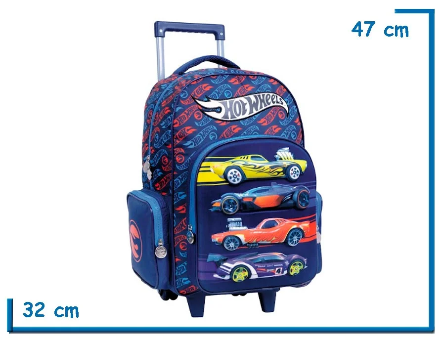 MOCHILA CARRO 18” HOT WHEELS AZUL 4 AUTOS RELIEVE (WA75119A)