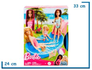 BARBIE MUÑECA RUBIA CON PILETA Y TOBOGAN