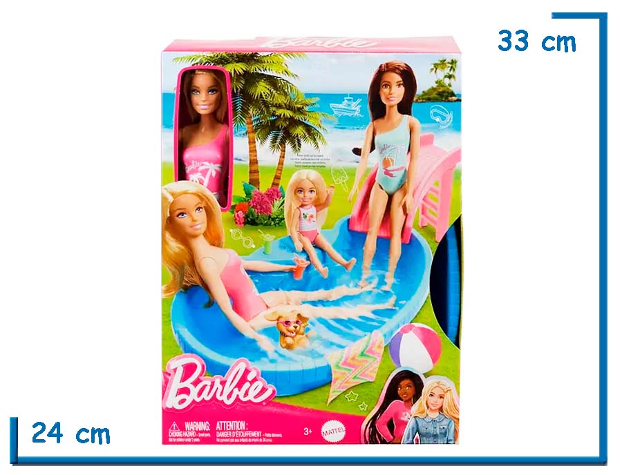 BARBIE MUÑECA RUBIA CON PILETA Y TOBOGAN