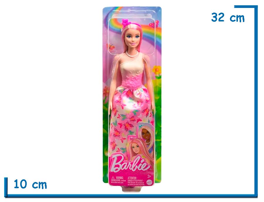 BARBIE PRINCESA MUÑECA PELO ROSA FALDA MARIPOSAS