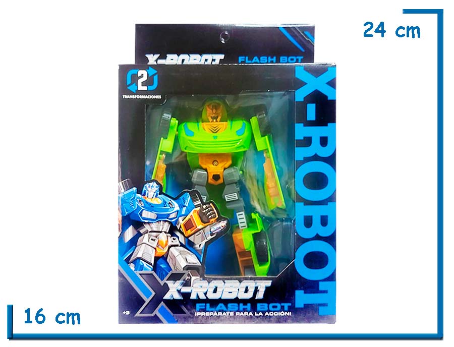 X-ROBOT FLASH BOT VERDE Y DORADO TRANSFORMABLE
