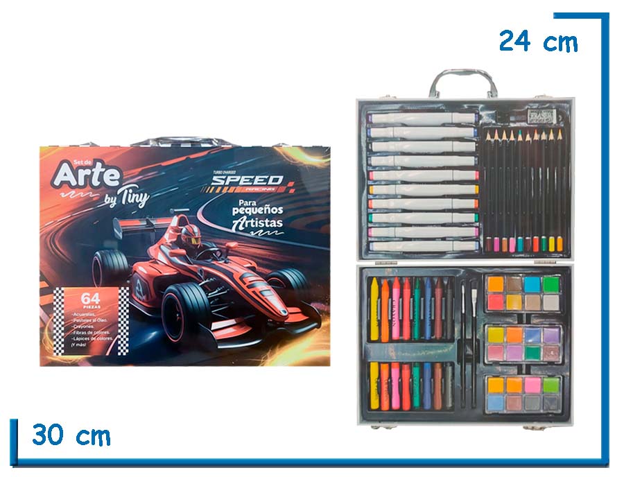 TINY SET DE ARTE F1 ACUARELAS MALETIN 64PZS