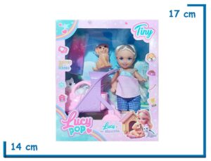 TINY LUCY POP MUÑECA REMERA ROSA CON DOS MASCOTAS Y PASAEDOR