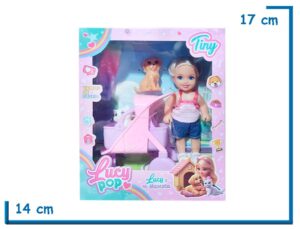 TINY LUCY POP MUÑECA REMERA RAYADA CON DOS MASCOTAS Y PASAEDOR