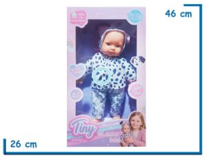 TINY BABY BEBE PIJAMA BLANCO Y NEGRO CON MAMADERA Y SONIDO 39CM