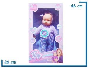 TINY BABY BEBE PIJAMA LILA CON MAMADERA Y SONIDO 39CM