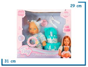 TINY BABY VERA FELIZ CUMPLEAÑOS BEBE CON TORTA Y ACCESORIOS