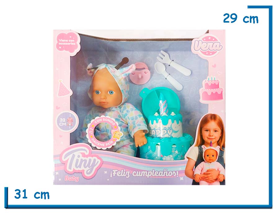 TINY BABY VERA FELIZ CUMPLEAÑOS BEBE CON TORTA Y ACCESORIOS