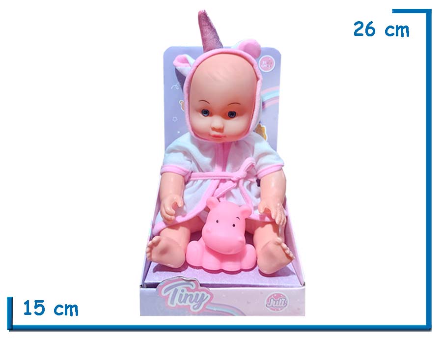 TINY BABY JULI BEBE BATA UNICORNIO BLANCA CON HIPOPOTAMO 31CM