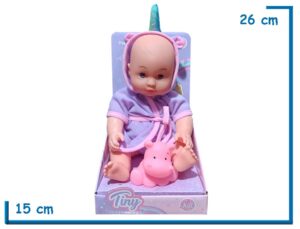 TINY BABY JULI BEBE BATA UNICORNIO LILA CON HIPOPOTAMO 31CM