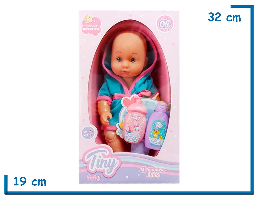 TINY BABY OLI BEBE BATA TURQUESA CON BAÑERA Y ACCESORIOS 31CM