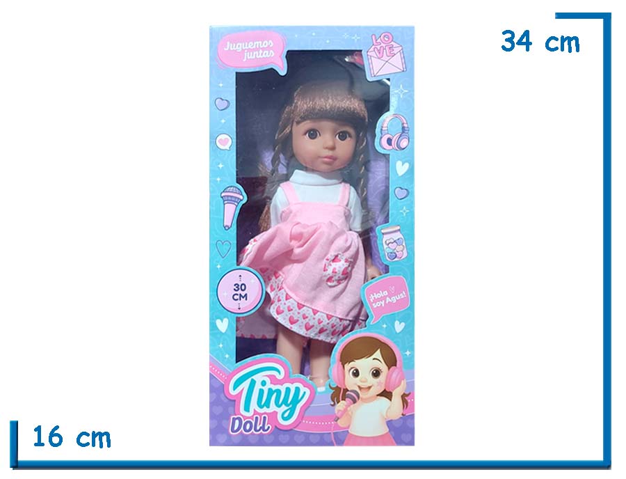 TINY DOLL MUÑECA VESTIDO ROSA 30 CM
