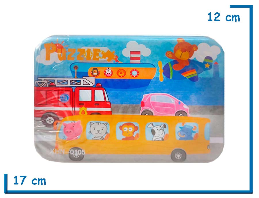 PUZZLE VEHICULOS ANIMALES EN LATA 15PZS